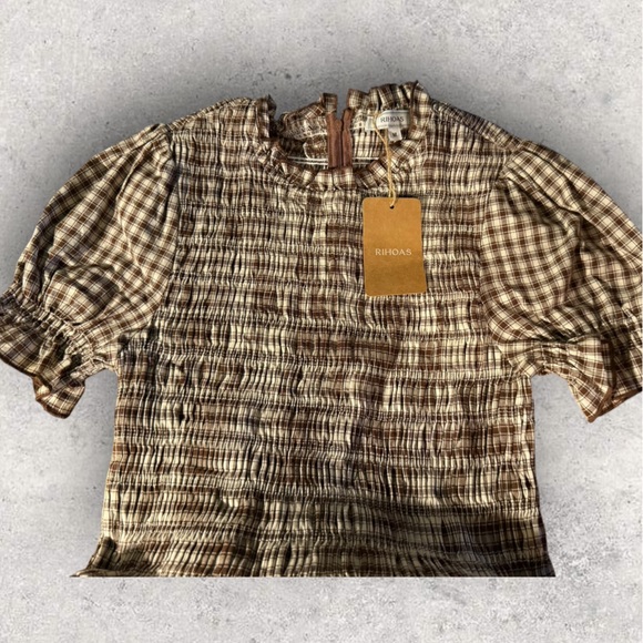 NWT RIHOAS Coffee Gingham Mini Dress - Picture 5 of 15